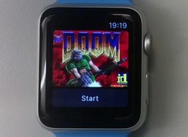 Watch Doom being played on an Apple Watch and Apple TV