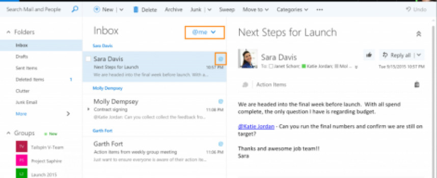 Outlook brings Likes and @Mentions into the workplace